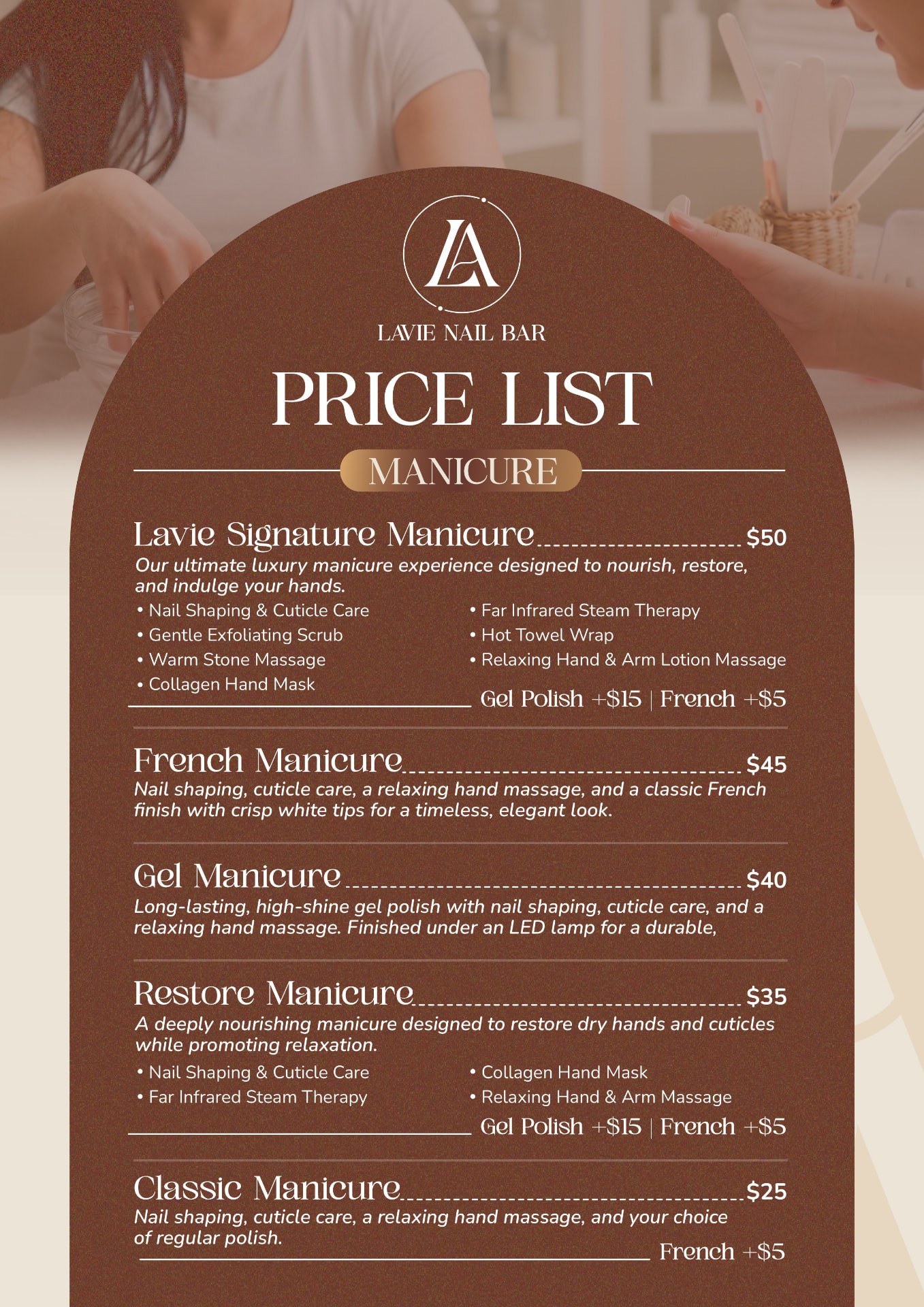 Lavie Nail Bar manicure price list — Milledgeville, GA