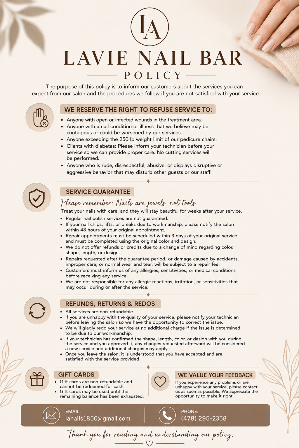 Lavie Nail Bar salon policy