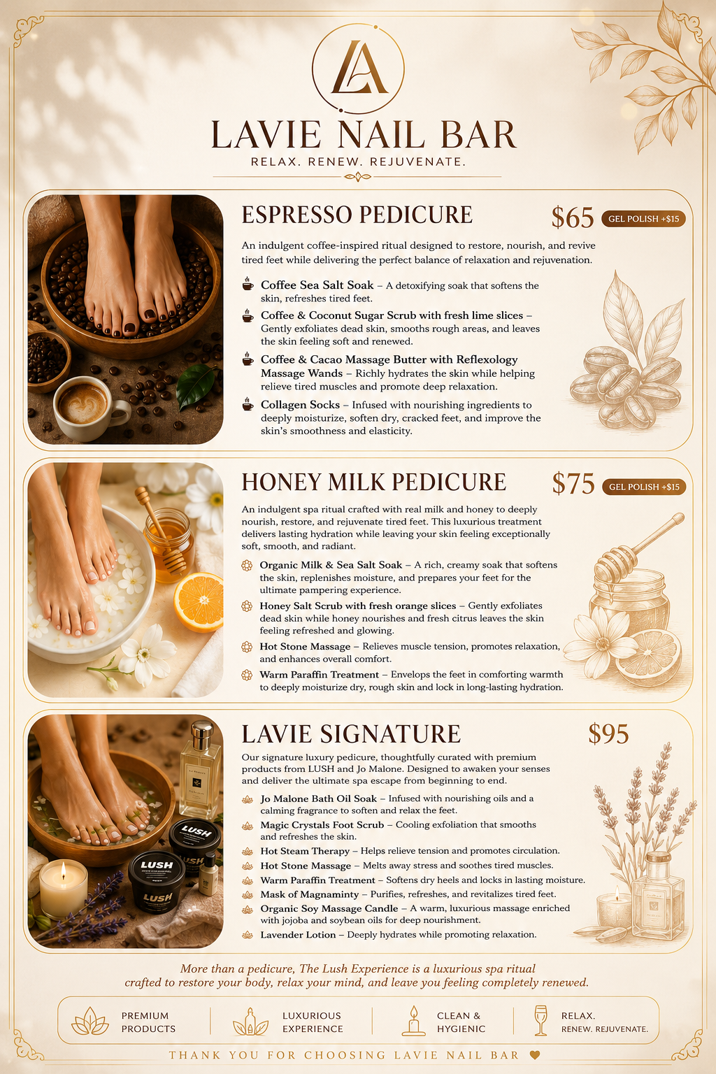 Lavie Nail Bar signature pedicure menu