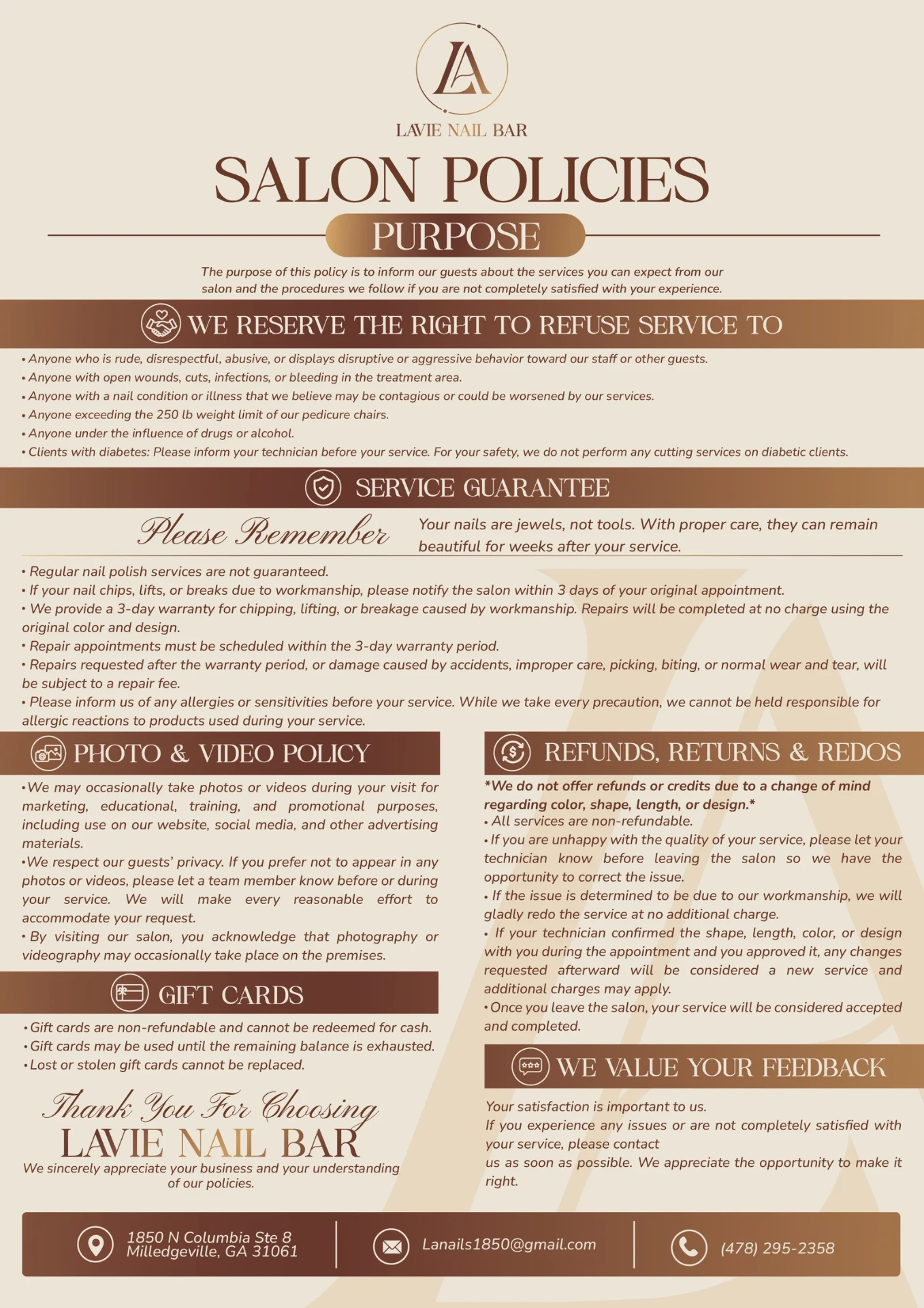 Lavie Nail Bar salon policy